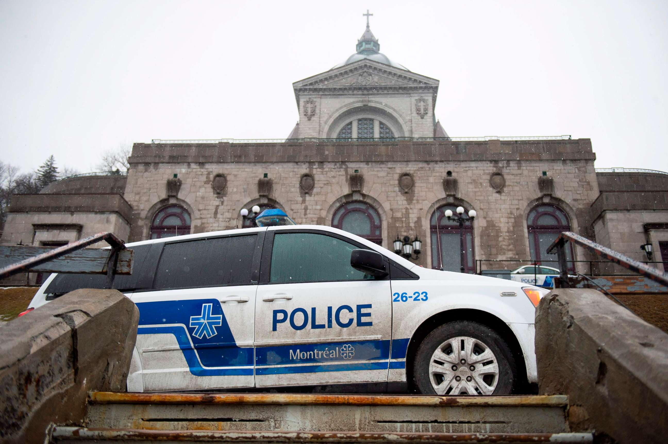 PHOTO: Police provide security at Saint Joseph's Oratory in Montreal, March 22, 2019, after Catholic Priest Claude Grou was stabbed during a livestreamed morning mass.