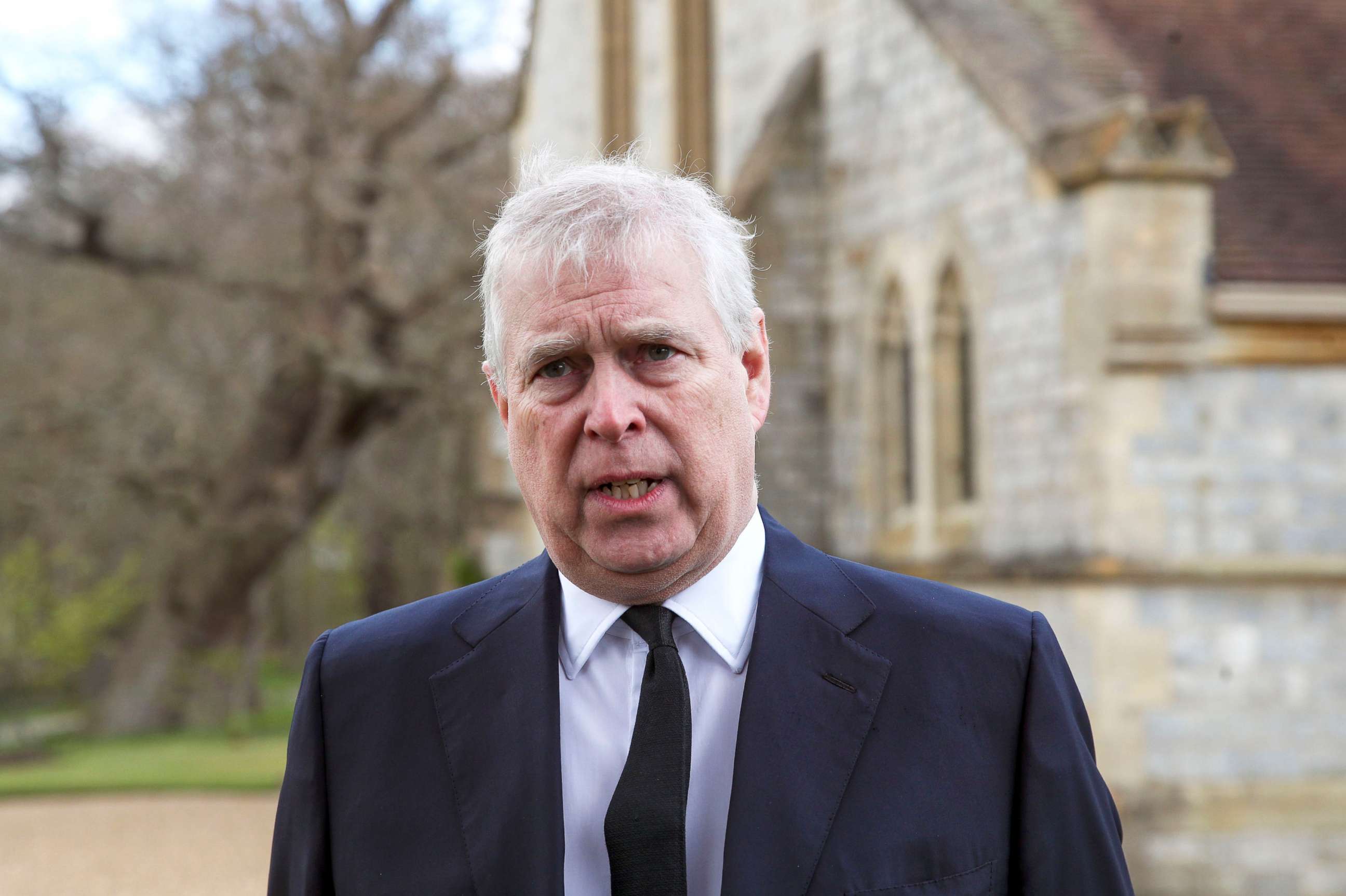 PHOTO: In this Sunday, April 11, 2021 file photo, Britain's Prince Andrew speaks during a television interview at the Royal Chapel of All Saints at Royal Lodge, Windsor, England.
