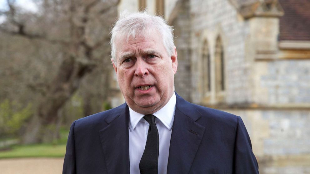 PHOTO: In this Sunday, April 11, 2021 file photo, Britain's Prince Andrew speaks during a television interview at the Royal Chapel of All Saints at Royal Lodge, Windsor, England.