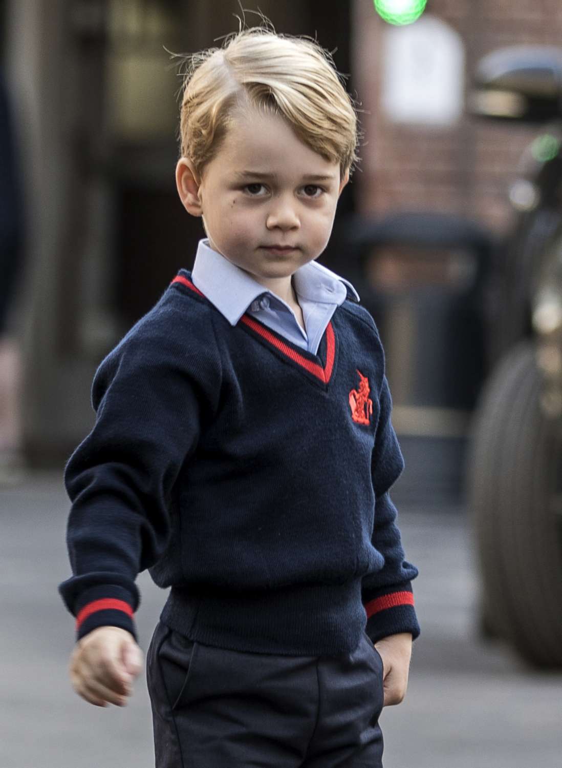PHOTO: Britain's Prince George arrives for his first day of school at Thomas's school in Battersea, southwest London, Sept. 7, 2017. 