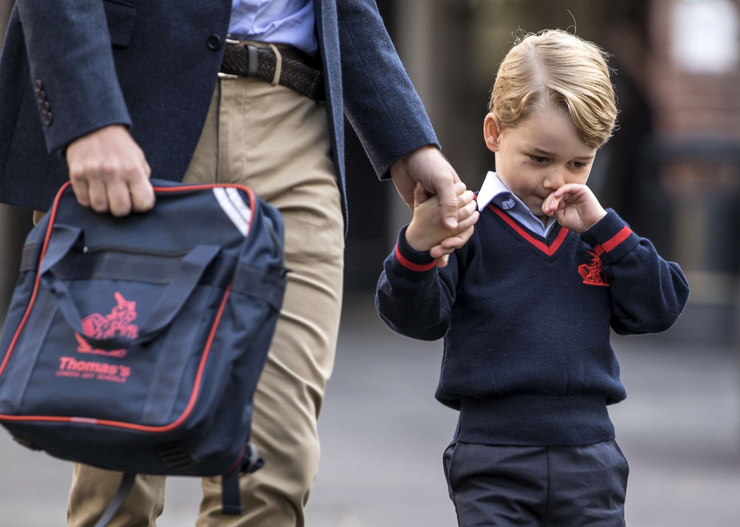 PHOTO: Prince George of Cambridge arrives for his first day of school at Thomas's Battersea, Sept. 7, 2017 in London.
