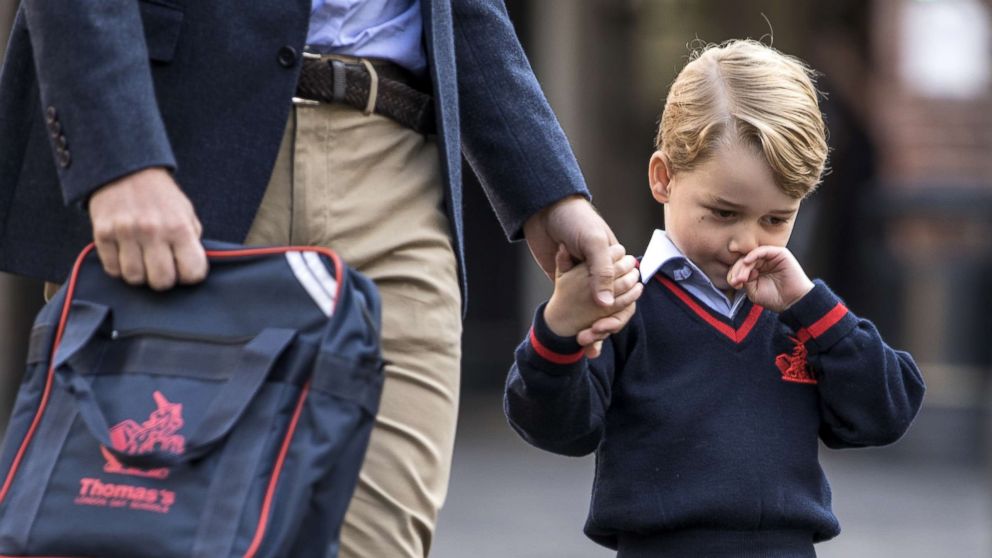 PHOTO: Prince George of Cambridge arrives for his first day of school at Thomas's Battersea, Sept. 7, 2017 in London.