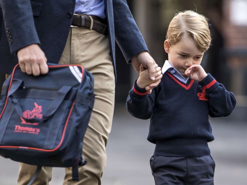 PHOTO: Prince George of Cambridge arrives for his first day of school at Thomass Battersea, Sept. 7, 2017 in London.