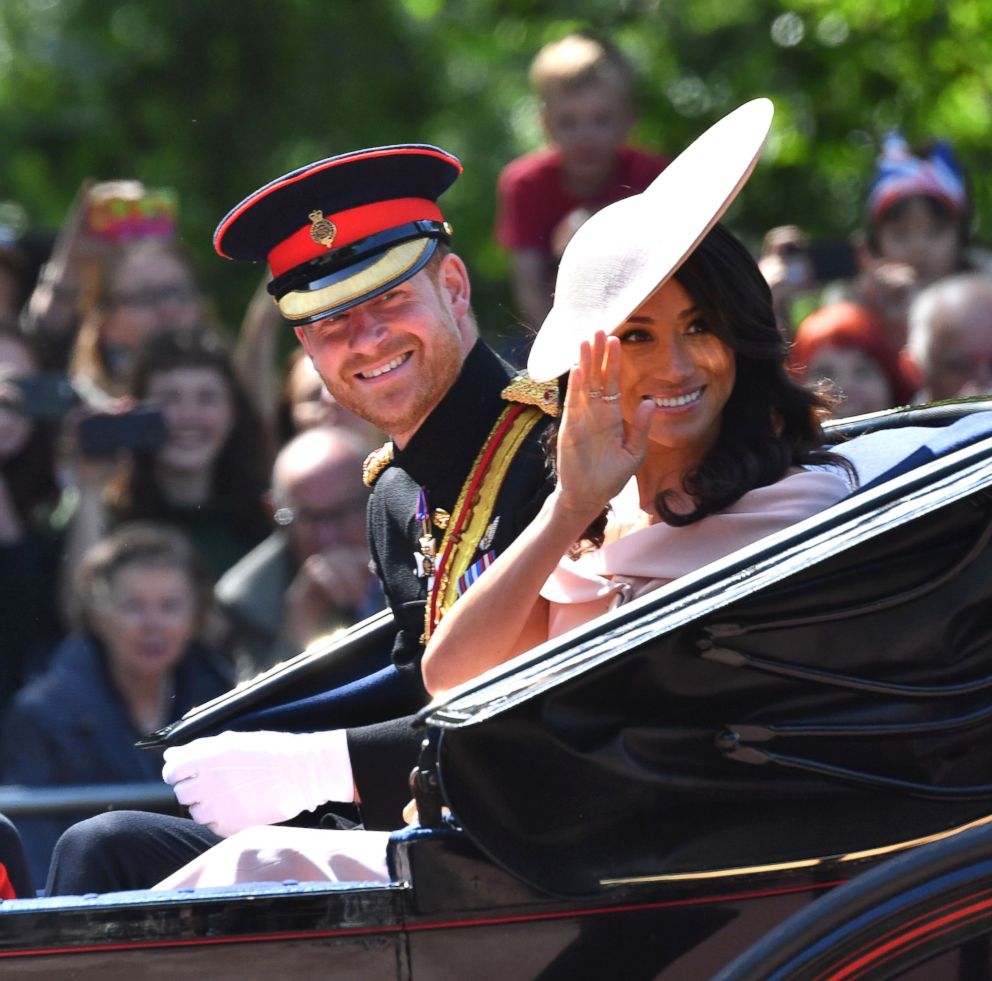 PHOTO: Prince Harry, Duke of Sussex and Meghan Duchess of Sussex attend the Trooping the Color ceremony in London, June 9, 2018.