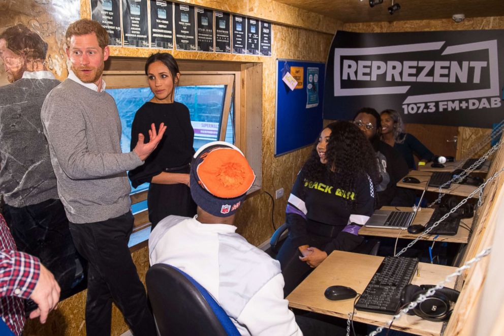 PHOTO: Prince Harry and Meghan Markle visit Reprezent 107.3FM in Pop Brixton, Jan. 9, 2018 in London.