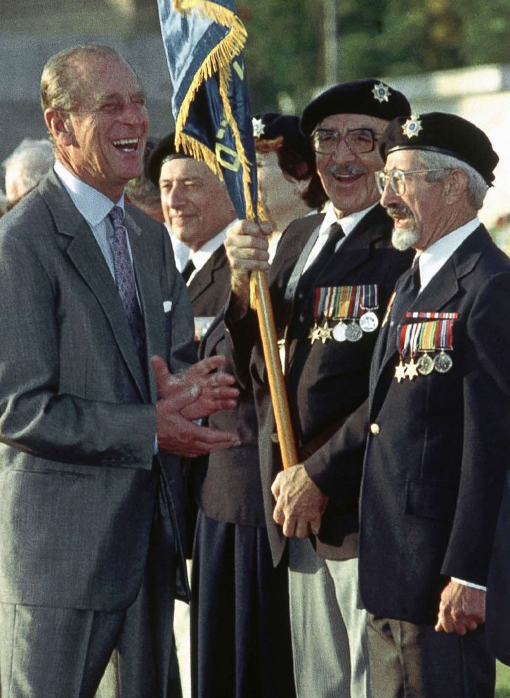PHOTO: Prince Philip jokes with British WWII veterans Nathan Kohaen, right, and Sol Jacobs in Ramle, Israel, Oct. 30, 1994.