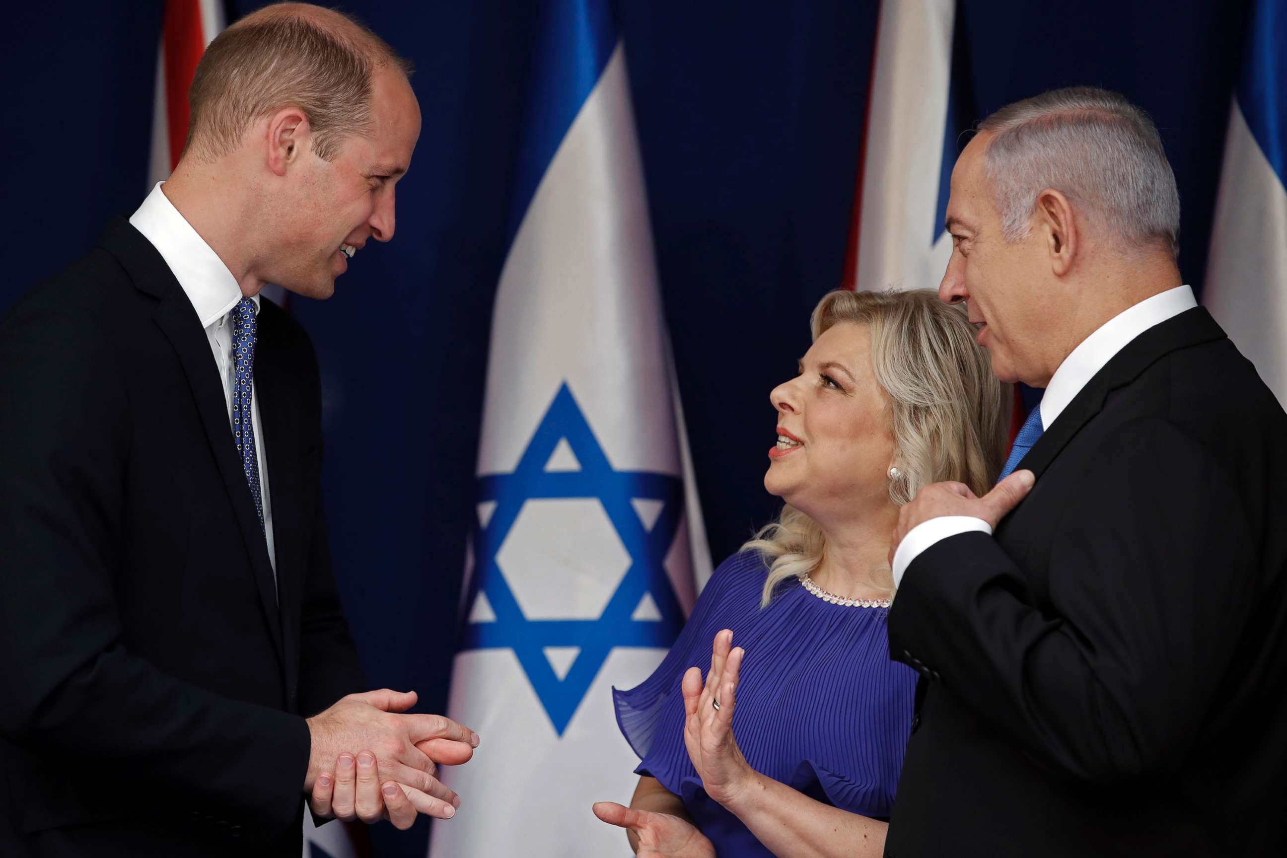 PHOTO: Britain's Prince William meets with Israeli Prime Minister Benjamin Netanyahu and his wife Sara, June 26, 2018, in Jerusalem.