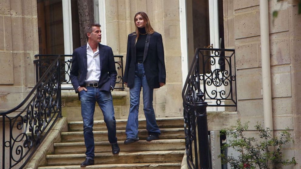 PHOTO: Vittoria di Savoia walks with her father, Emanuele Filiberto, prince of Venice, after speaking with ABC News, about being the first female heir to the Italian crown in 1,000 years, in Paris.