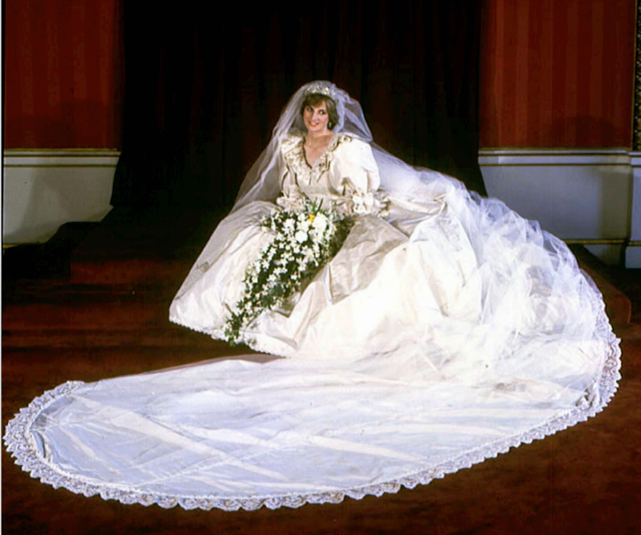 PHOTO: Diana, Princess of Wales, in her wedding dress worn at her wedding to Prince Charles in London, July 29, 1981.  