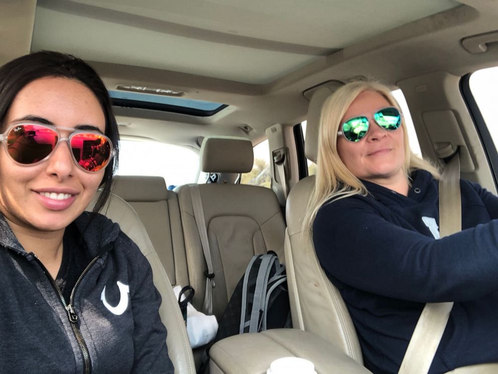 PHOTO: Latifa and Tiina took pictures in the car on their drive through Oman from Dubai on 24th February 2018.