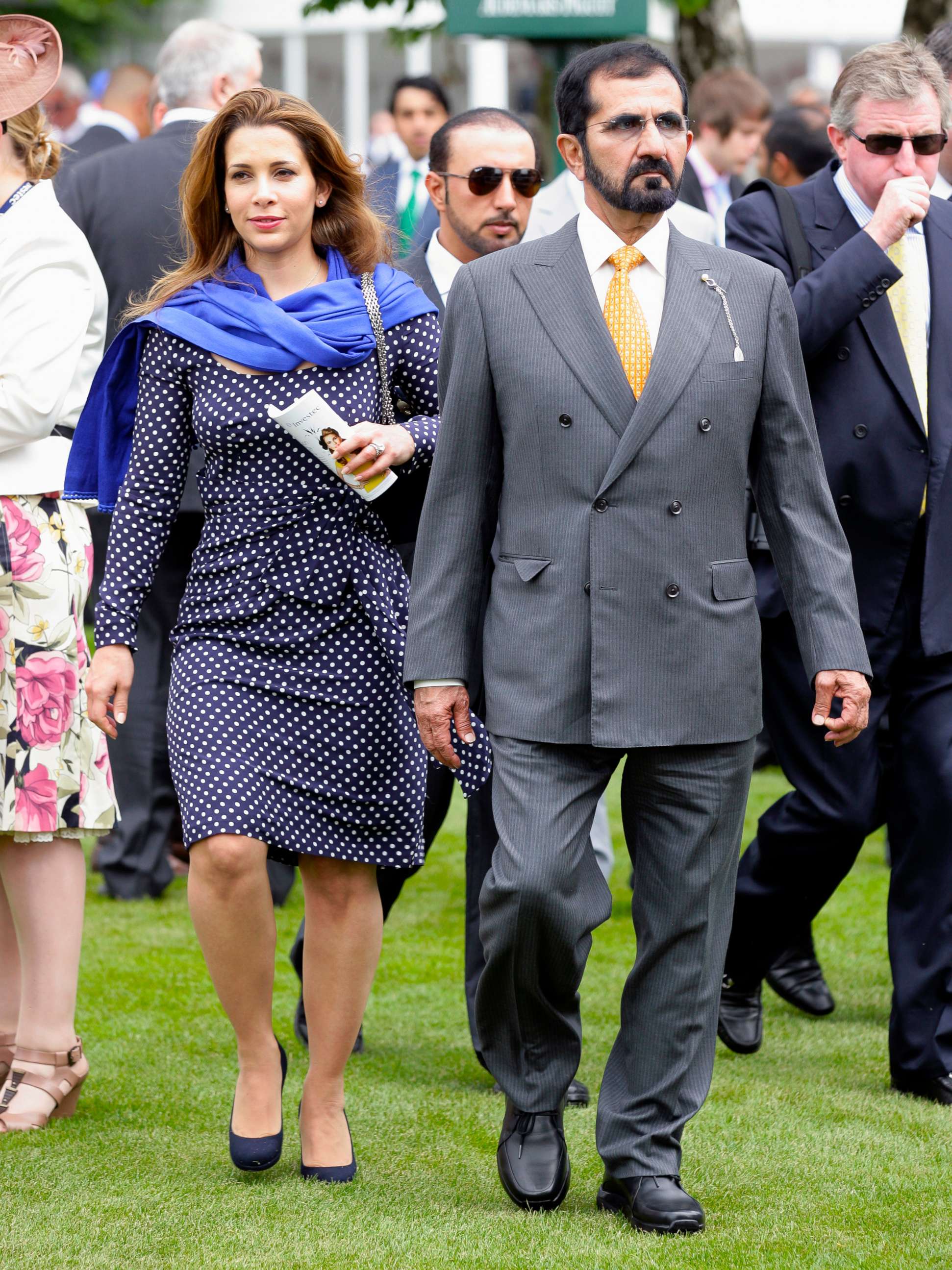 PHOTO: Princess Haya of Jordan and Sheikh Mohammed bin Rashid Al Maktoum attend Ladies Day at the Investec Derby Festival horse racing meeting at Epsom Downs on June 1, 2012, in Epsom, England.