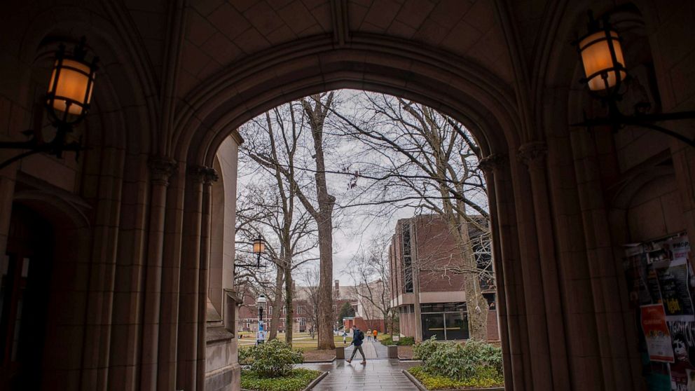 PHOTO: FILE - A man walks on campus at Princeton University, Feb. 4, 2020 in Princeton, New Jersey.