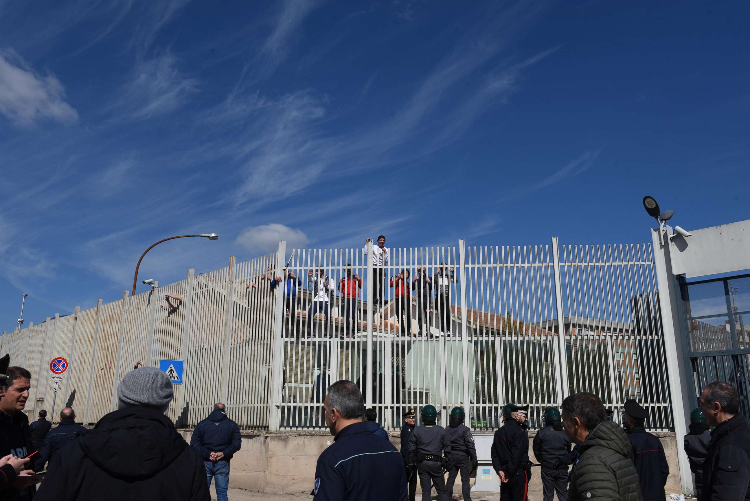 PHOTO: Inmates climb the fence of the detention center during prison riots in Foggia, Italy,  March 9, 2020.