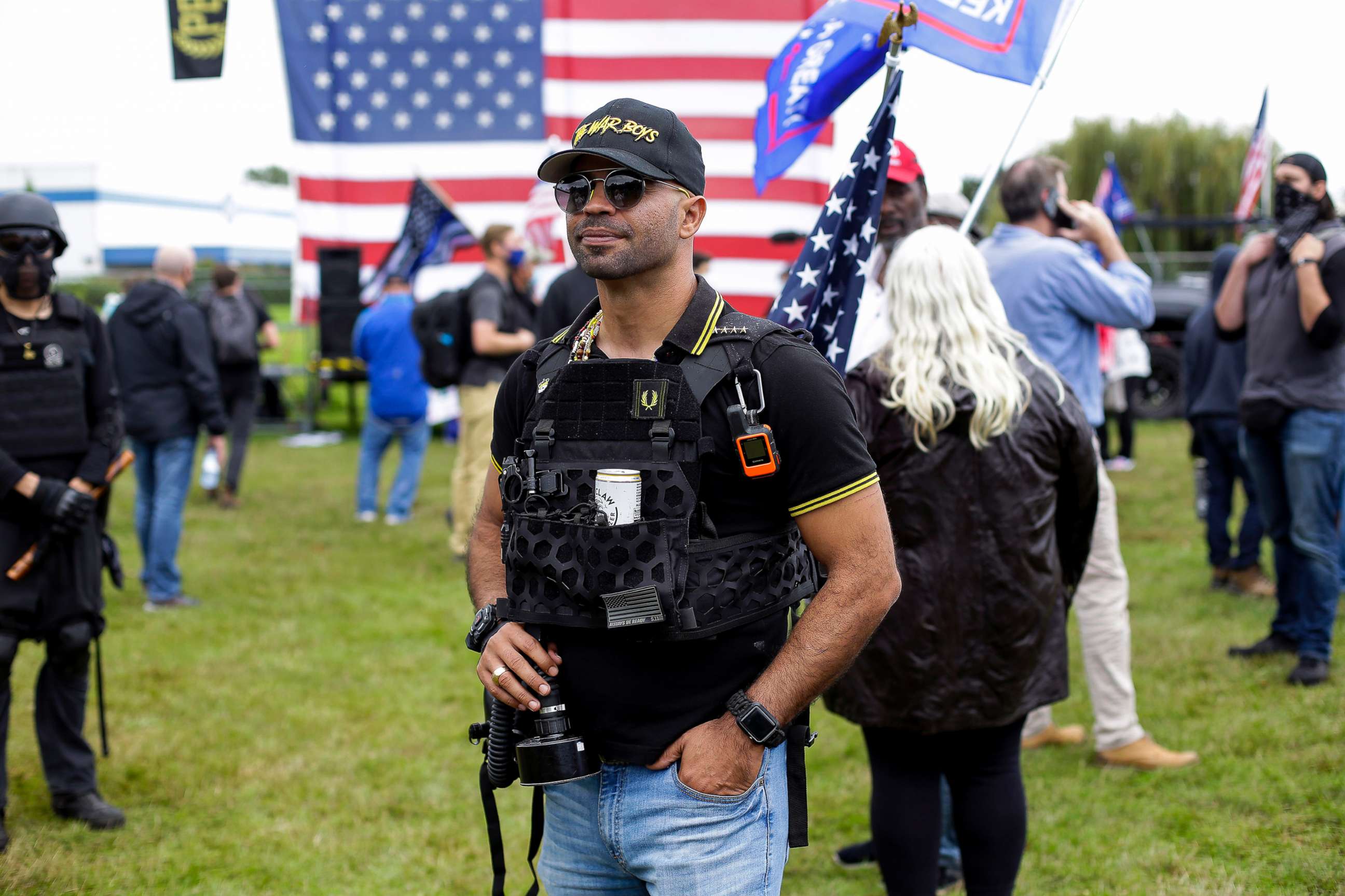 PHOTO: Proud Boys chairman Enrique Tarrio poses for a portrait at Delta Park during a rally in Portland, Ore., Sept. 26, 2020.