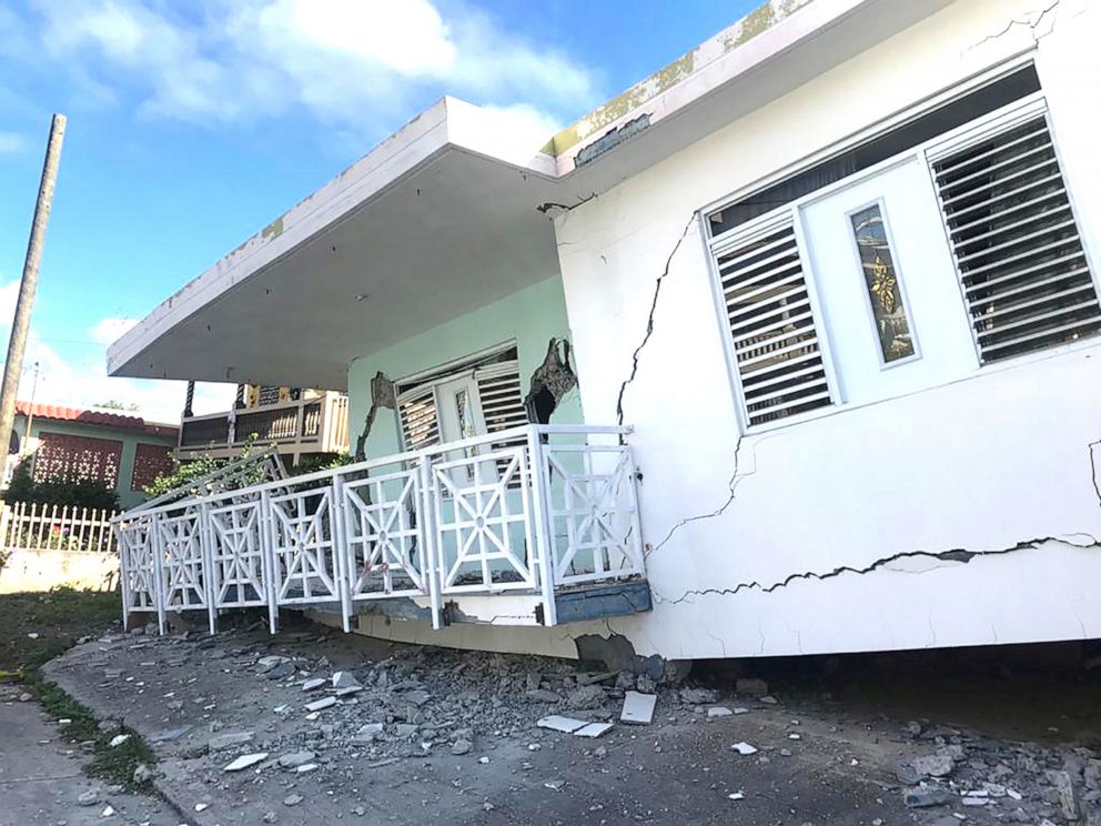PHOTO: A house is seen collapsed on its foundation after an earthquake in Guanica, Puerto Rico, Jan. 6, 2020. 