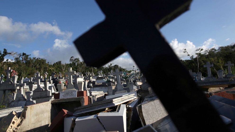 PHOTO: Graves destroyed during Hurricane Maria at a cemetery, in Lares, Puerto Rico Feb. 8, 2018, months after the the island was hit.