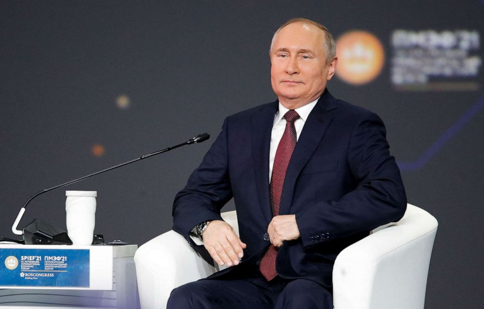PHOTO: Russian President Vladimir Putin attends a plenary session of the St. Petersburg International Economic Forum (SPIEF) in Saint Petersburg, Russia, June 4, 2021.
