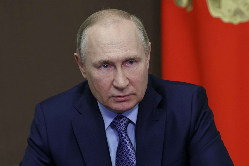 PHOTO: Russian President Vladimir Putin chairs a Security Council meeting via a video link in Sochi, Nov. 2, 2022.