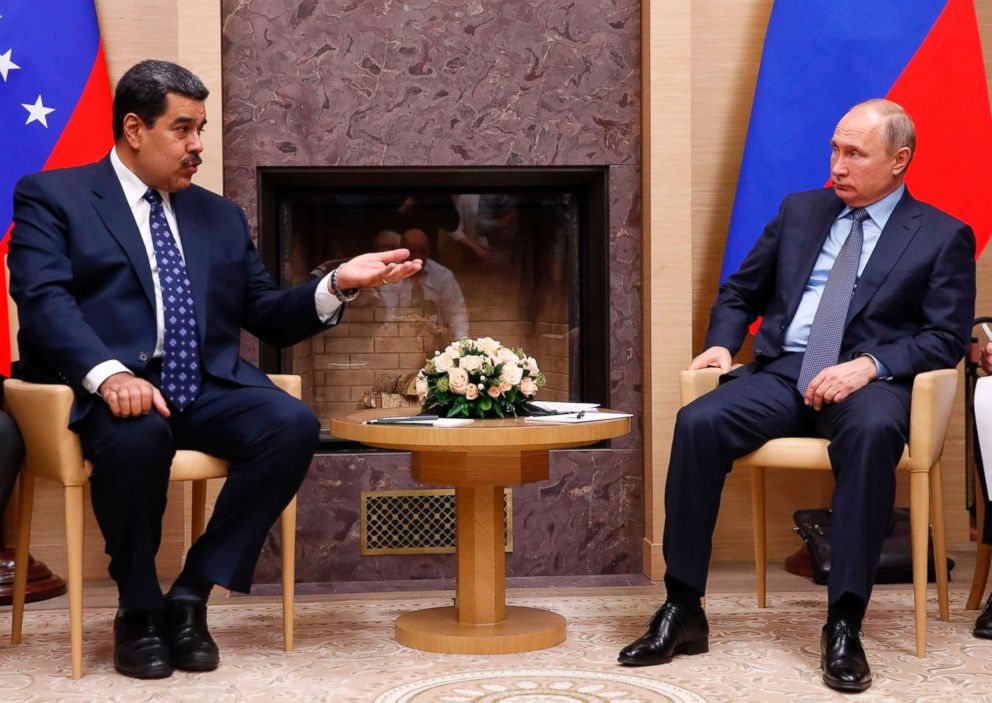 PHOTO: Russian President Vladimir Putin (R) meets with his Venezuelan counterpart Nicolas Maduro at the Novo-Ogaryovo state residence outside Moscow, Dec. 5, 2018. 