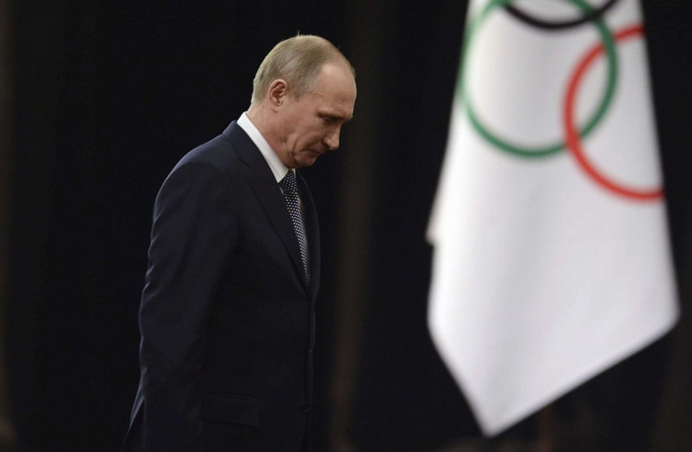 PHOTO: In this file photo taken on Feb. 4, 2014, Russian President Vladimir Putin walks off the stage after delivering a speech during a welcoming event of the International Olympic Committee (IOC) ahead of the 2014 Winter Olympics in Sochi.