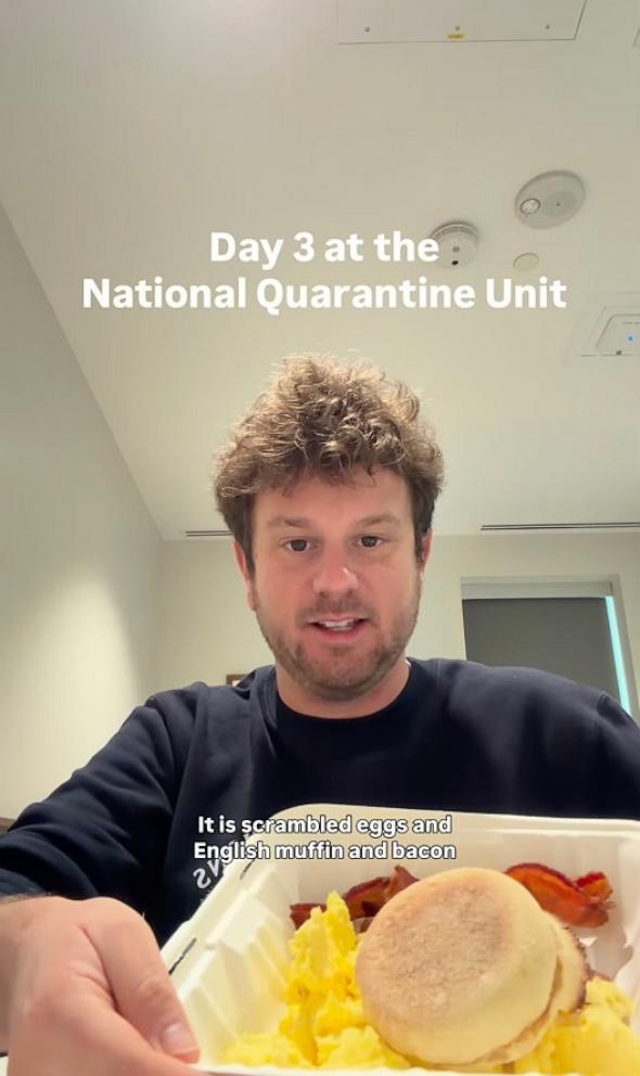 PHOTO: In this screen grab from a video posted to his Instagram account, Jake Rosmarin is shown on day 3 during his stay at the National Quarantine Unit.