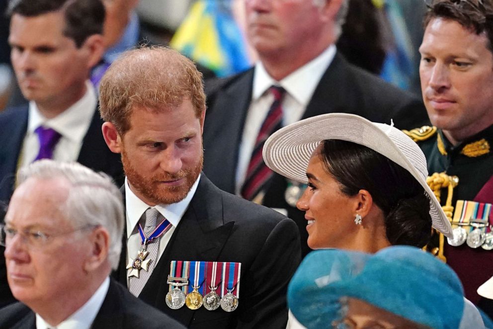 PHOTO: Prince Harry, Duke of Sussex and Meghan, Duchess of Sussex attend the National Service of Thanksgiving to Celebrate the Platinum Jubilee of Her Majesty The Queen at St Paul's Cathedral on June 3, 2022 in London.