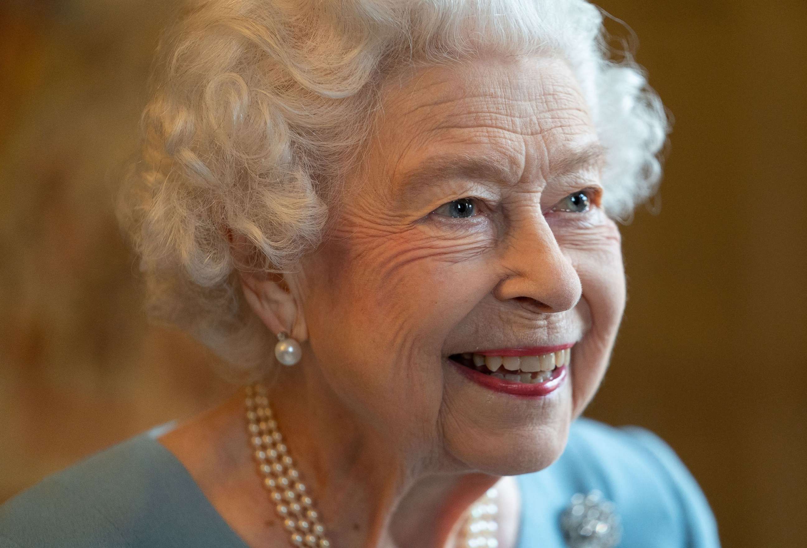 PHOTO: Britain's Queen Elizabeth II smiles during a reception in the Ballroom of Sandringham House, the Queen's Norfolk residence, as she celebrates the start of the Platinum Jubilee, Feb. 5, 2022