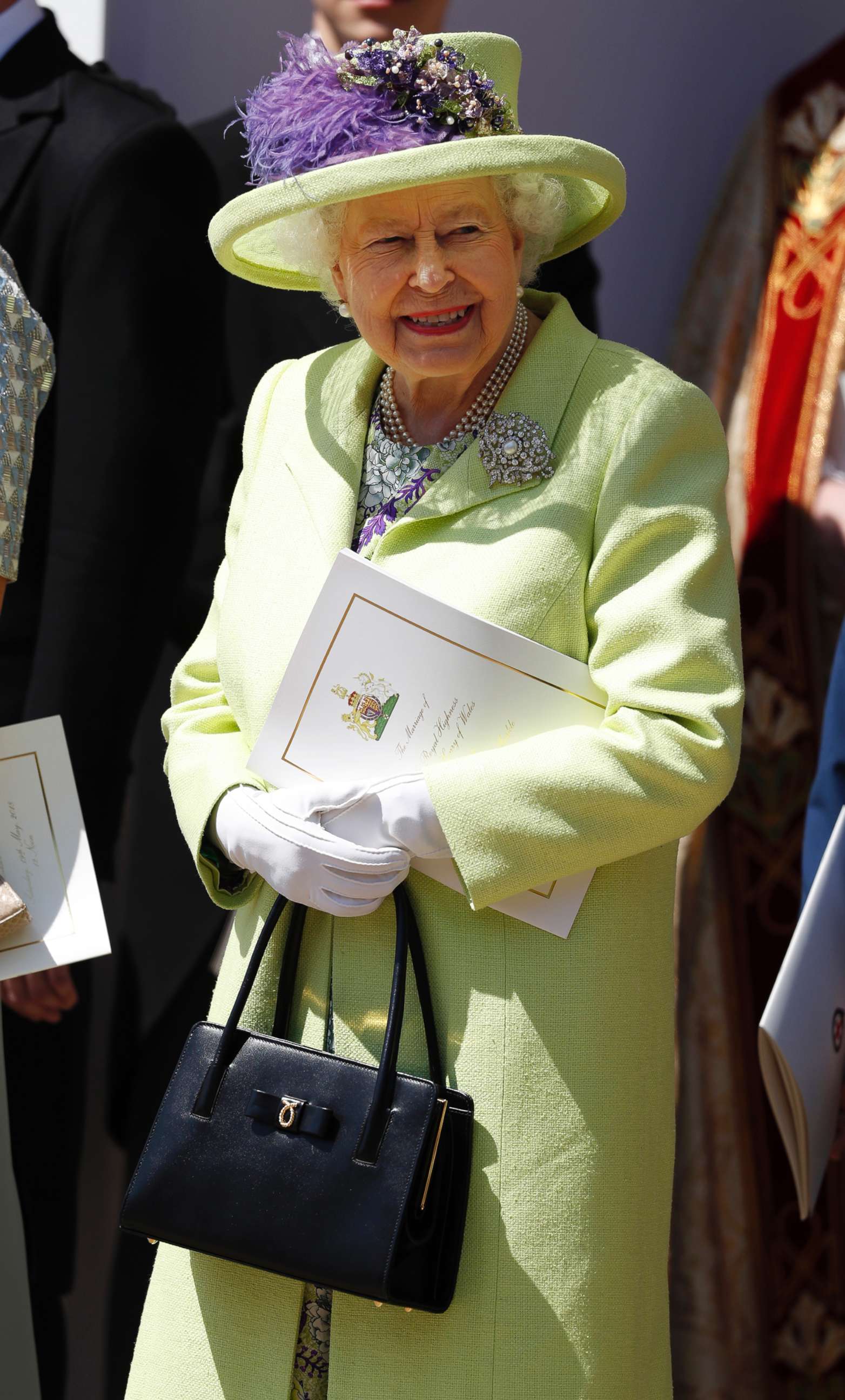 PHOTO: Queen Elizabeth II smiles after the wedding of Prince Harry and Meghan Markle at St. George's Chapel at Windsor Castle on May 19, 2018, in Windsor, England.