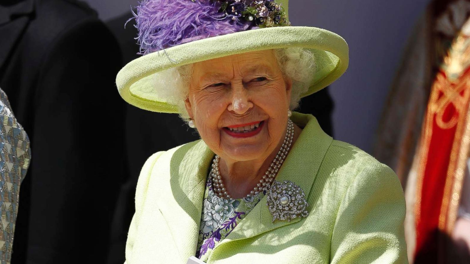 PHOTO: Queen Elizabeth II smiles after the wedding of Prince Harry and Meghan Markle at St. George's Chapel at Windsor Castle on May 19, 2018, in Windsor, England.