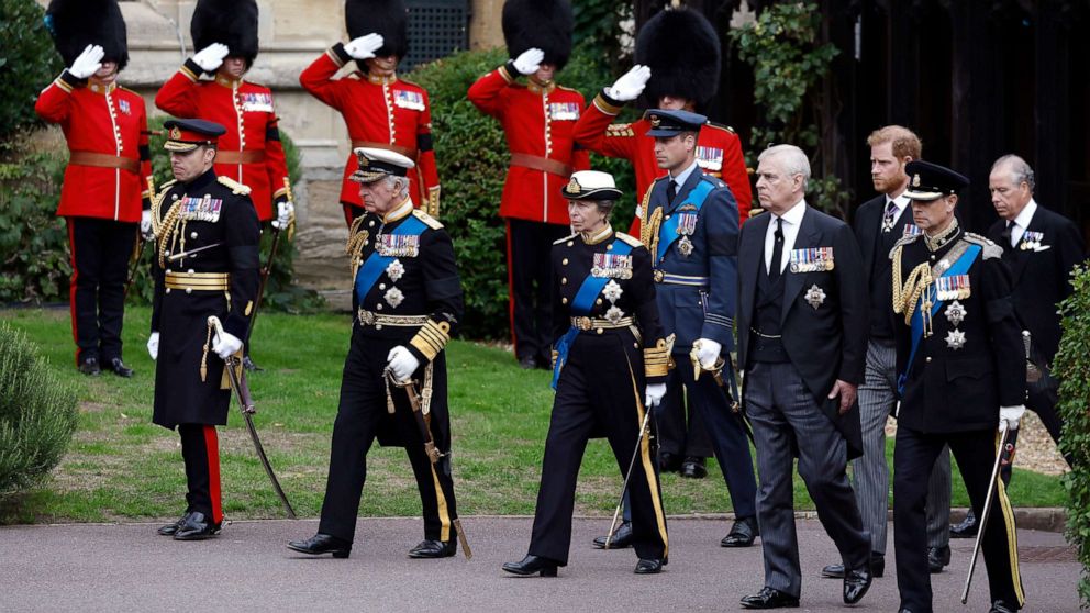 PHOTO: King Charles III and members of the royal family arrive at St. George's Chapel for the Committal Service for Queen Elizabeth II, Sept, 19, 2022 in Windsor, England.