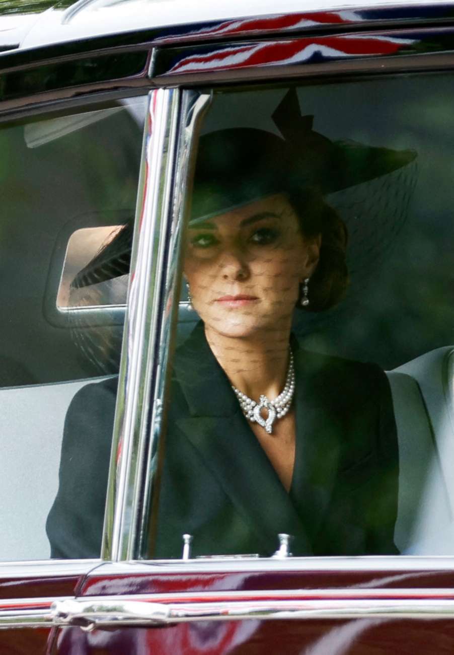 PHOTO: Catherine, Princess of Wales is seen travelling in a car, on the day of the state funeral and burial of Britain's Queen Elizabeth, in London, Sept. 19, 2022 