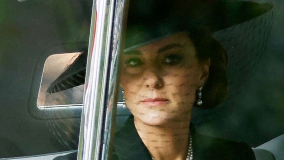 PHOTO: Catherine, Princess of Wales is seen travelling in a car, on the day of the state funeral and burial of Britain's Queen Elizabeth, in London, Sept. 19, 2022