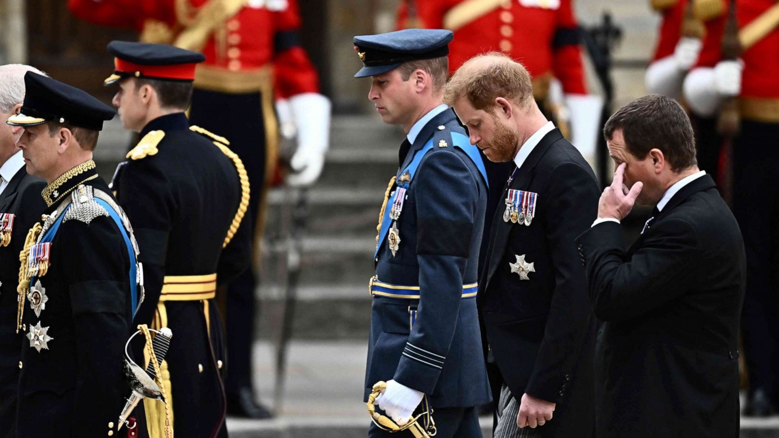 PHOTO: Prince William, and Britain's Prince Harry at Westminster Abbey in London on Sept. 19, 2022, for the State Funeral Service for Britain's Queen Elizabeth II.