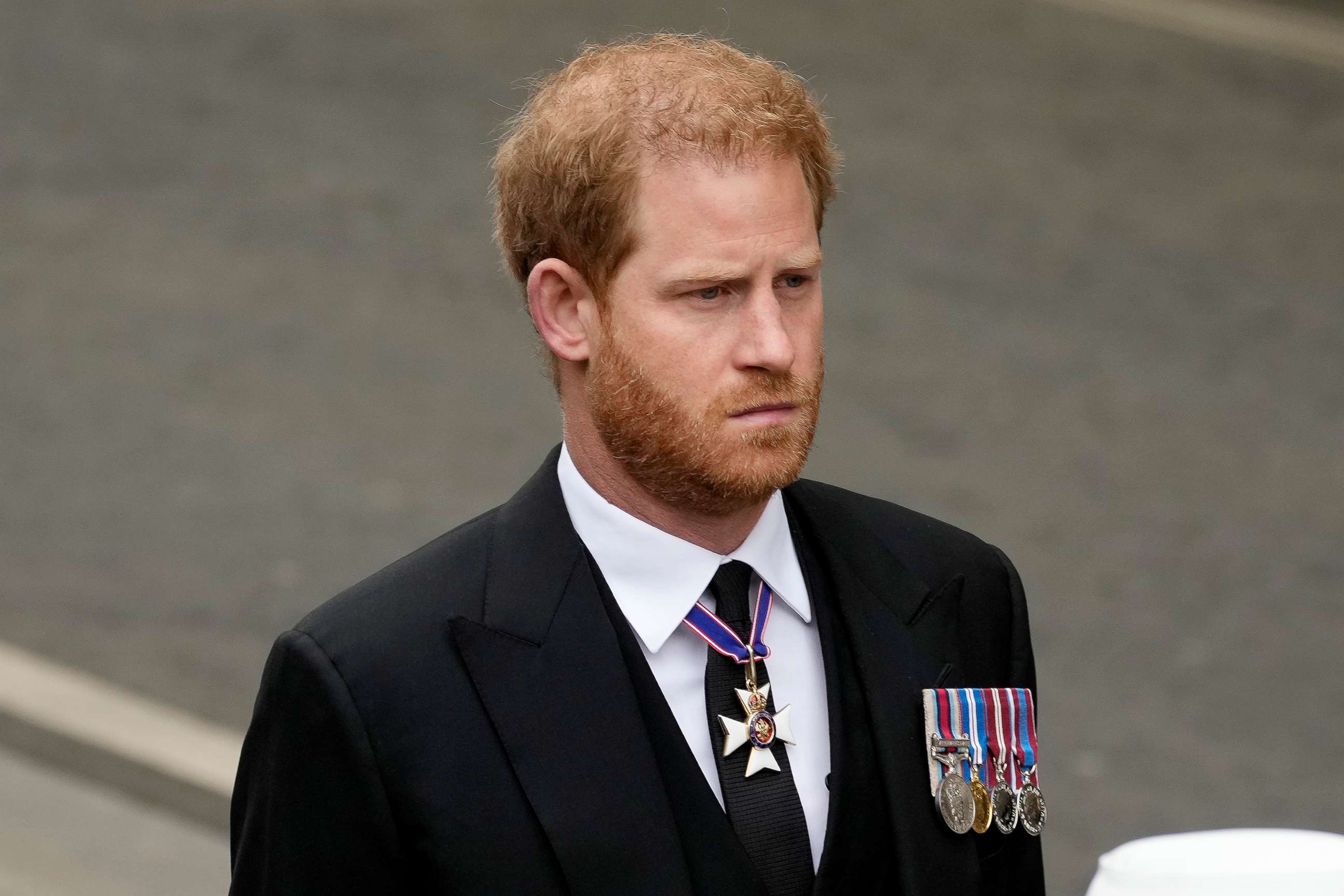 PHOTO: Prince Harry, Duke of Sussex arrive at Westminster Abbey ahead of the State Funeral of Queen Elizabeth II on Sept. 19, 2022 in London.