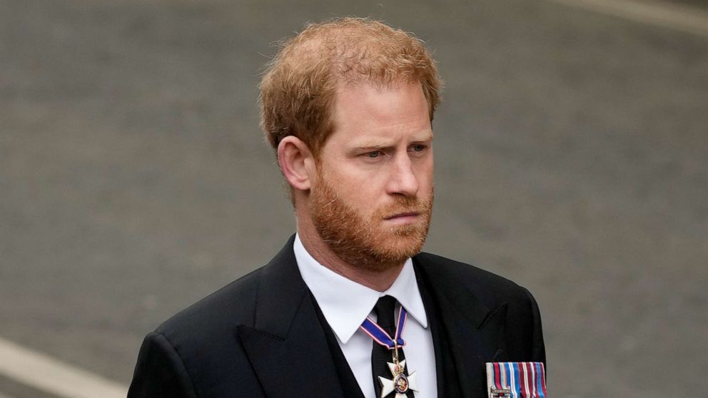 PHOTO: Prince Harry, Duke of Sussex arrive at Westminster Abbey ahead of the State Funeral of Queen Elizabeth II on Sept. 19, 2022 in London.