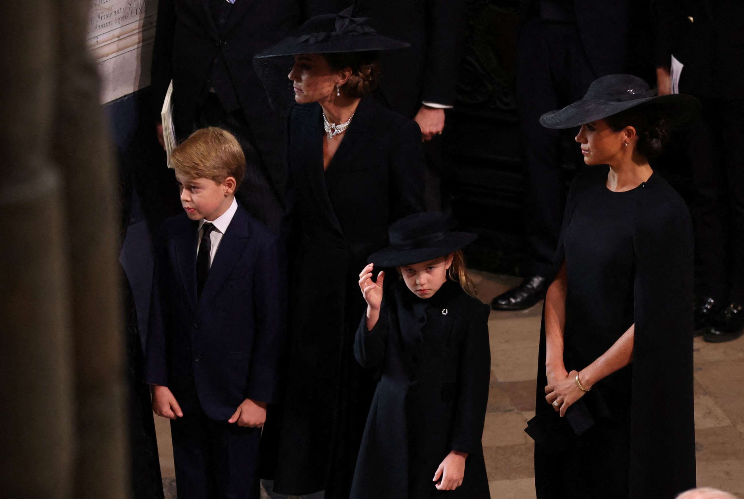 PHOTO: Prince George of Wales, Catherine, Duchess of Kent, Princess Charlotte of Wales and Meghan, Duchess of Sussex attend the state funeral and burial of Britain's Queen Elizabeth II, at Westminster Abbey in London, Sept. 19, 2022.