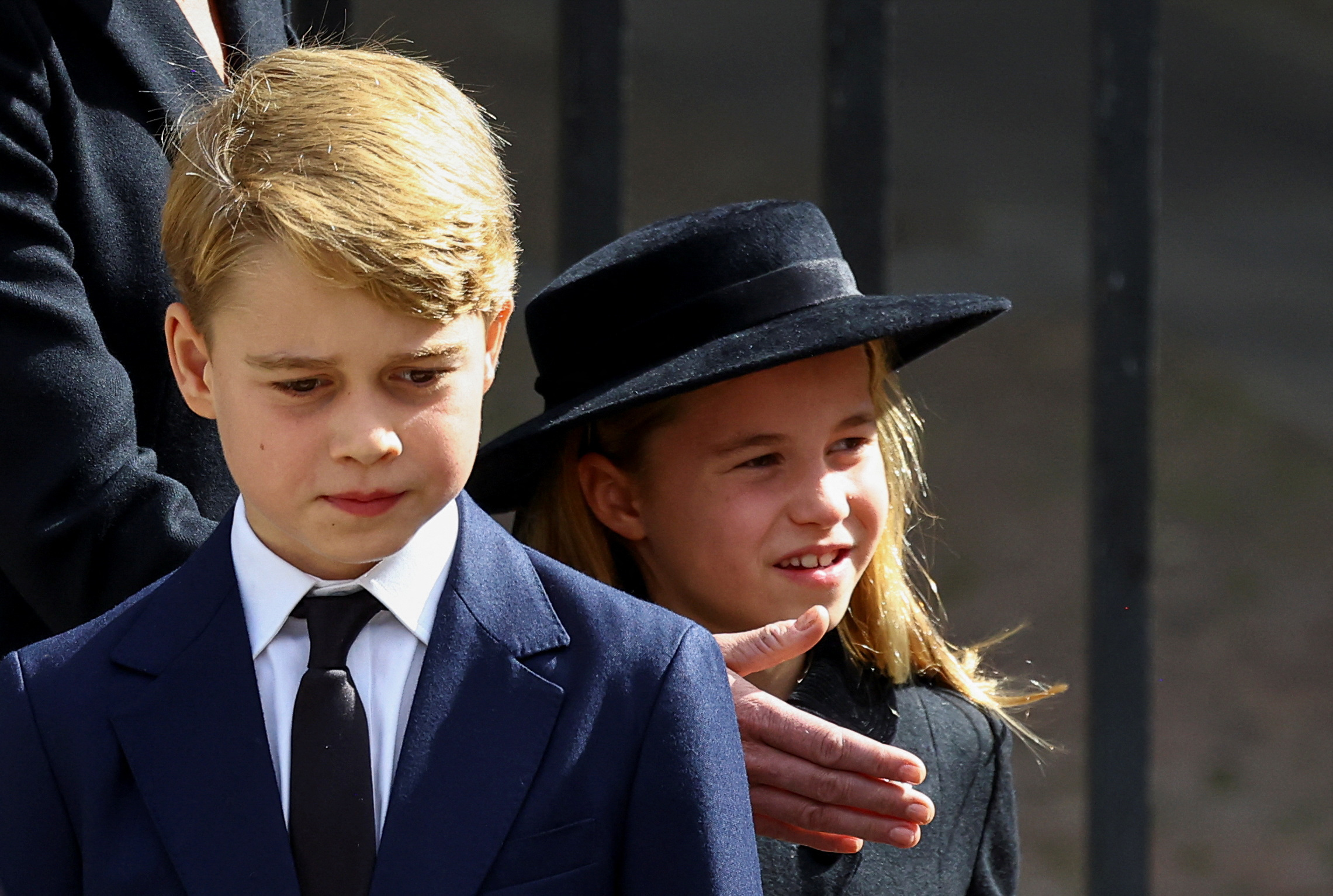 PHOTO: Prince George and Princess Charlotte walk after a service at Westminster Abbey on the day of the state funeral and burial of Britain's Queen Elizabeth II, in London, Sept. 19, 2022.
