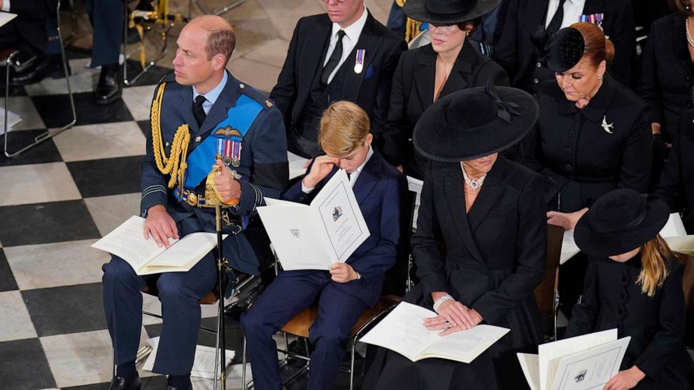 PHOTO: Prince William, Prince George, Catherine, the Princess of Wales and Princess Charlotte attend the funeral service of Queen Elizabeth II at Westminster Abbey in central London, Sept. 19, 2022.