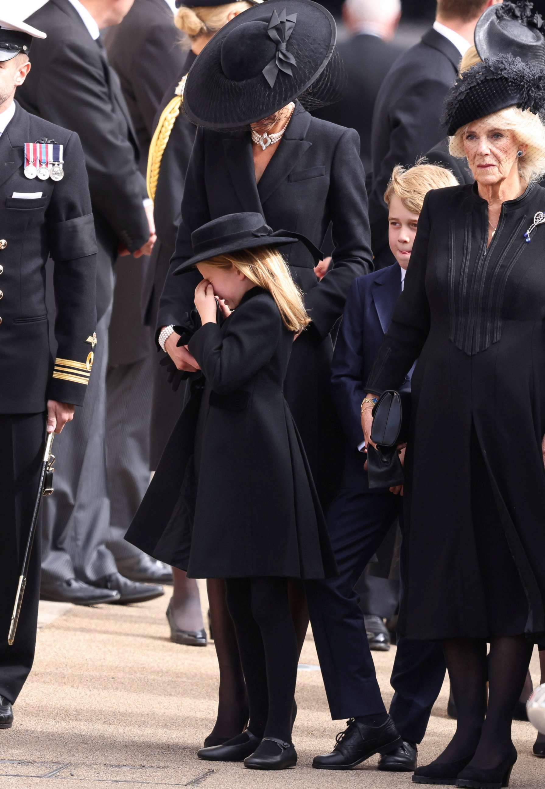 PHOTO: Camilla, the Queen Consort, Princess Charlotte and Prince George attend the state funeral and burial of Queen Elizabeth II, in London, Sept. 19, 2022.