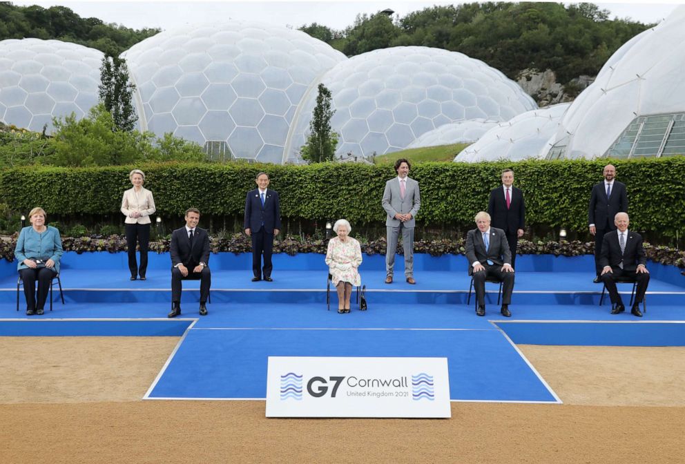 PHOTO: Leaders of the G7 attend a reception with Queen Elizabeth II at The Eden Project on June 11, 2021 in St Austell, Cornwall, England.