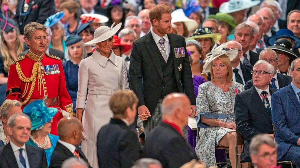 PHOTO: Prince Harry, Duke of Sussex and Meghan, Duchess of Sussex attend the service of thanksgiving for the Queen. on June 3, 2022 in London. 