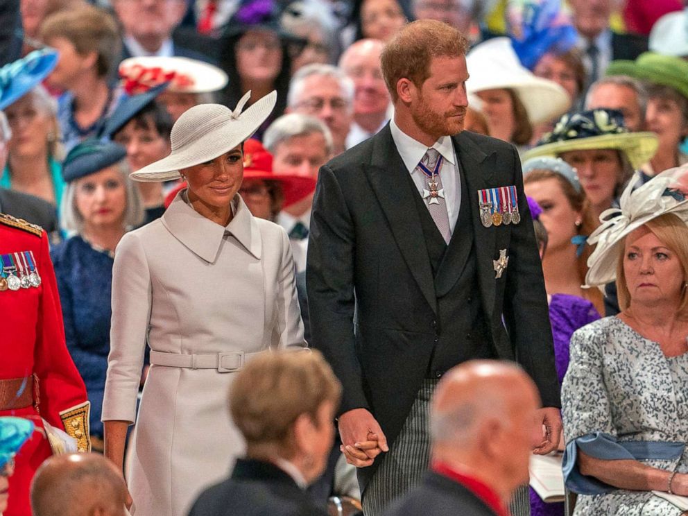PHOTO: Prince Harry, Duke of Sussex and Meghan, Duchess of Sussex attend the service of thanksgiving for the Queen. on June 3, 2022 in London. 