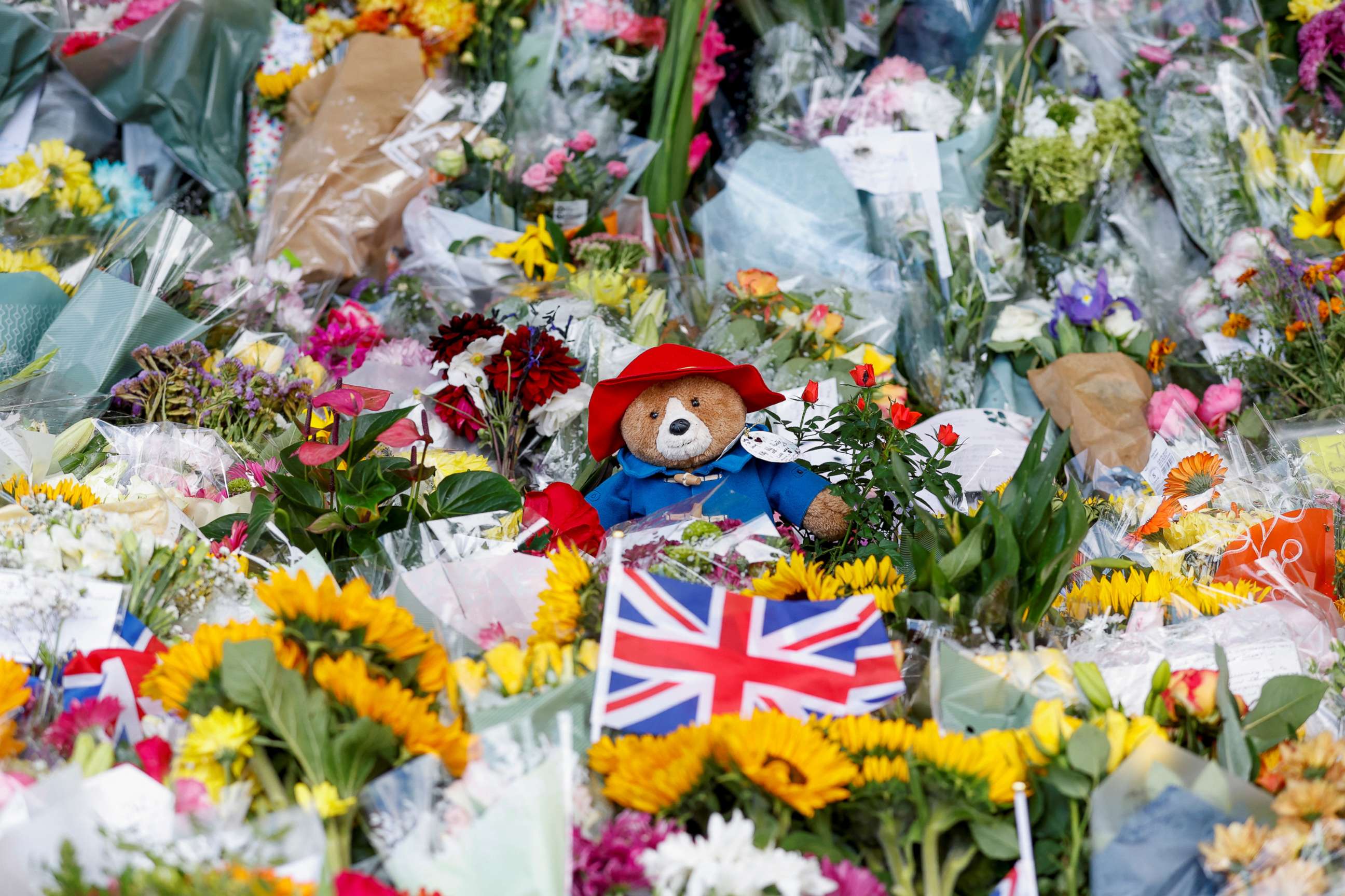 PHOTO: A Paddington Bear toy is placed among floral tributes at the Sandringham Estate, following the death of Britain's Queen Elizabeth, in eastern England, Sept. 13, 2022.