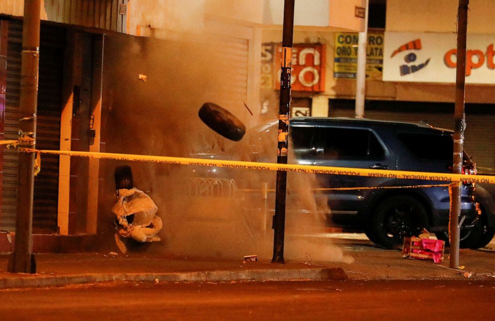 PHOTO: A view of a controlled explosion of an explosive device left outside the rally site where Ecuadorean presidential candidate Fernando Villavicencio was killed at a campaign event in Quito, Ecuador August 9, 2023.