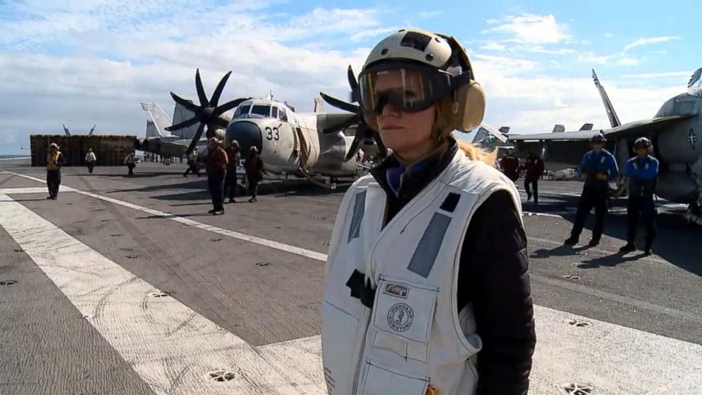 PHOTO: ABC News' Chief Global Affairs Correspondent Martha Raddatz on board the USS Ronald Reagan, as the ship and its strike group conducted a bilateral training exercise with the South Korean Navy off the coast of the Korean Peninsula, Oct. 19, 2017.