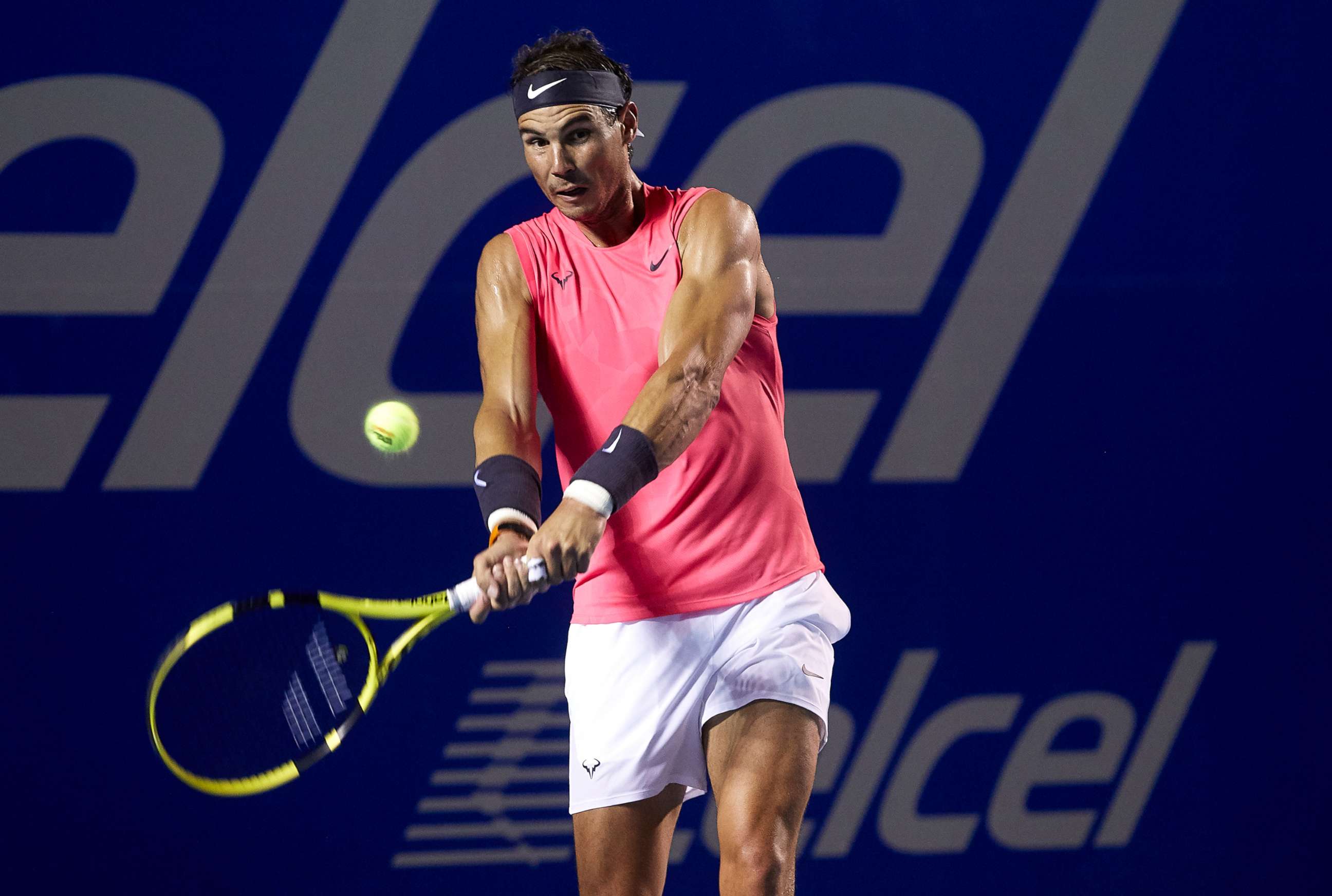 PHOTO: Rafael Nadal of Spain returns the ball in his Men's Singles Final match against Taylor Fritz of United States during the ATP Mexican Open 2020, on February 29, 2020, in Acapulco, Mexico.