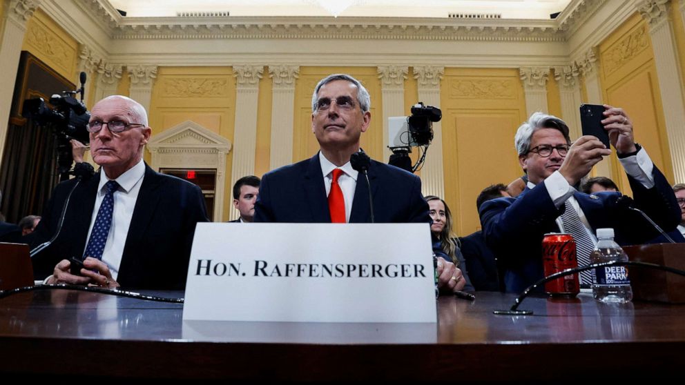 Georgia Secretary of State Brad Raffensperger appears before the U.S. House Select Committee to investigate the Ja. 6 Attack on the U.S. Capitol, in Washington,June 21, 2022.