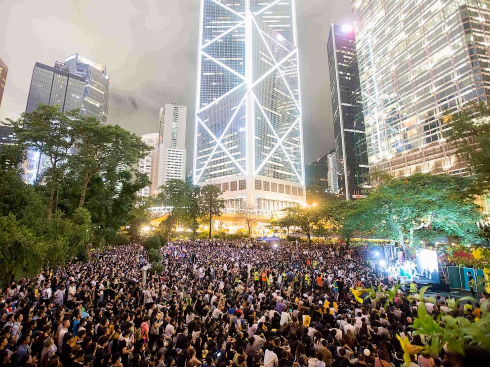 PHOTO: Thousands of protesters descend on to Charter Park this evening as demonstrators watch video messages of support from international supporters as well as live speakers at a protest in Hong Kong, China, August 16, 2019.