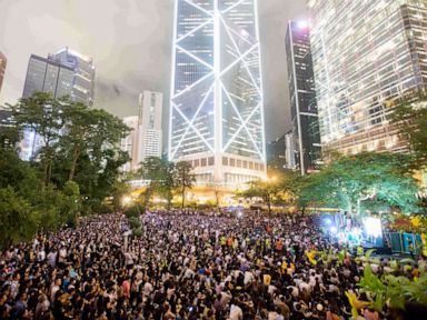 PHOTO: Thousands of protesters descend on to Charter Park this evening as demonstrators watch video messages of support from international supporters as well as live speakers at a protest in Hong Kong, China, August 16, 2019.