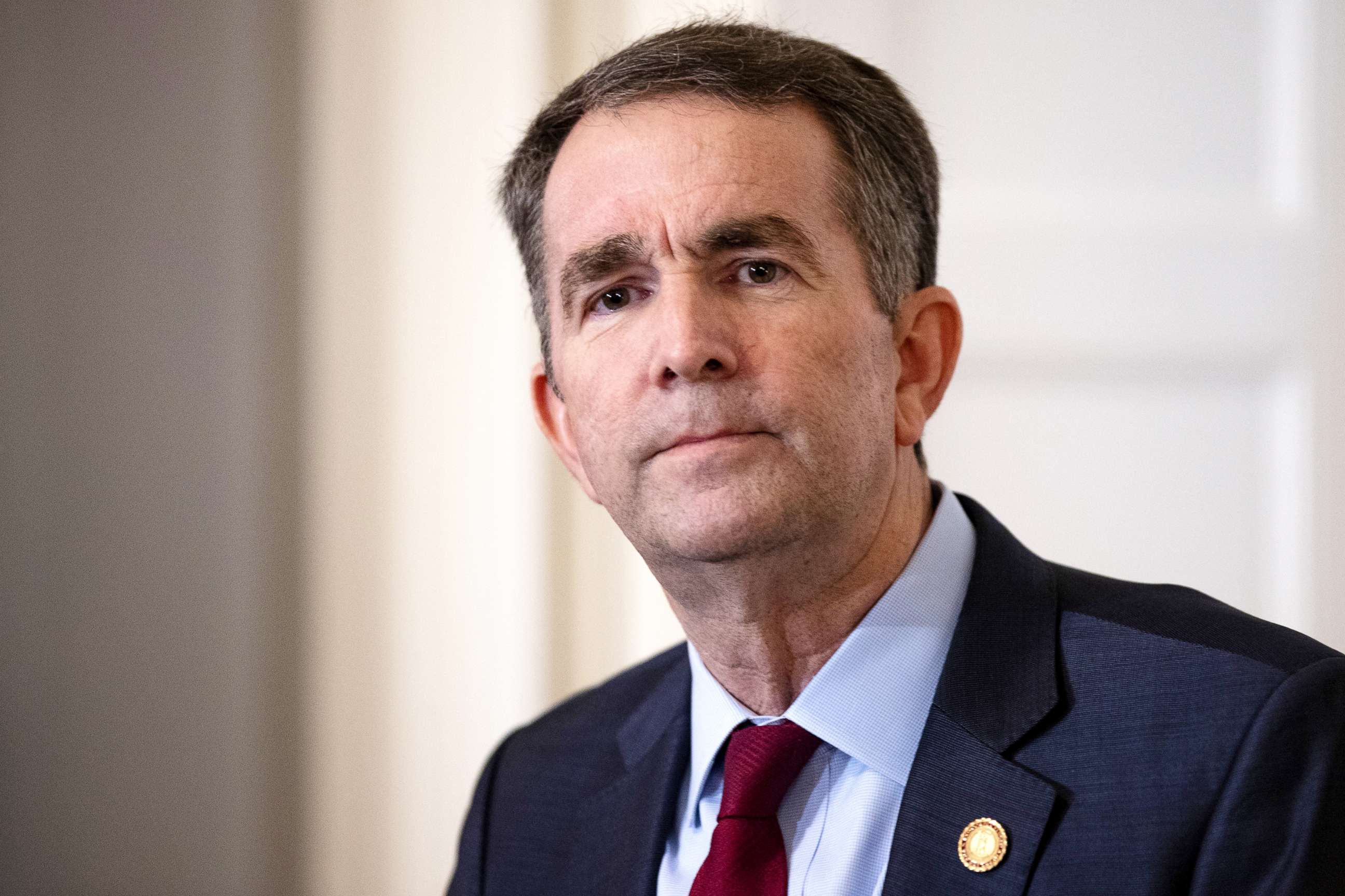 PHOTO: Virginia Governor Ralph Northam speaks with reporters at a press conference at the Governor's mansion on Feb. 2, 2019, in Richmond, Va.